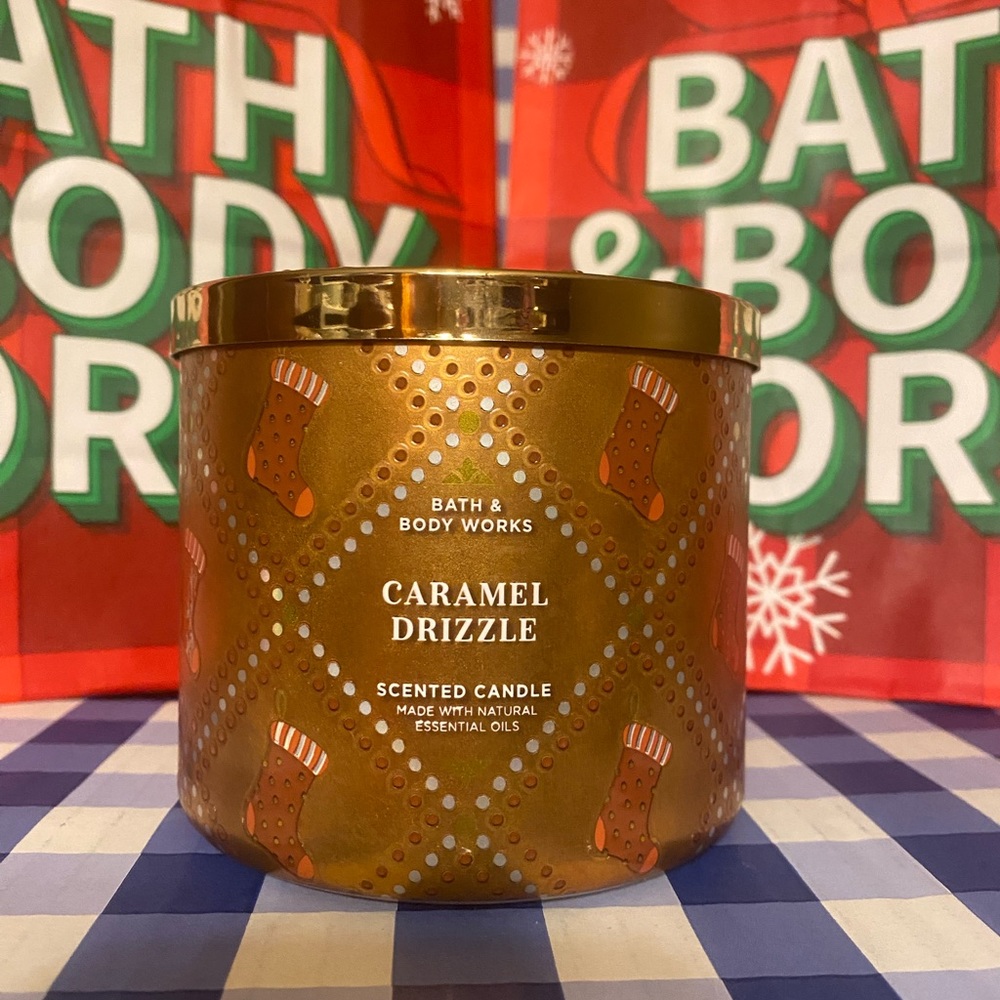 Caramel Drizzle 3 Wick Candle Bath and Body Works NEW decorative lid LAST ONE